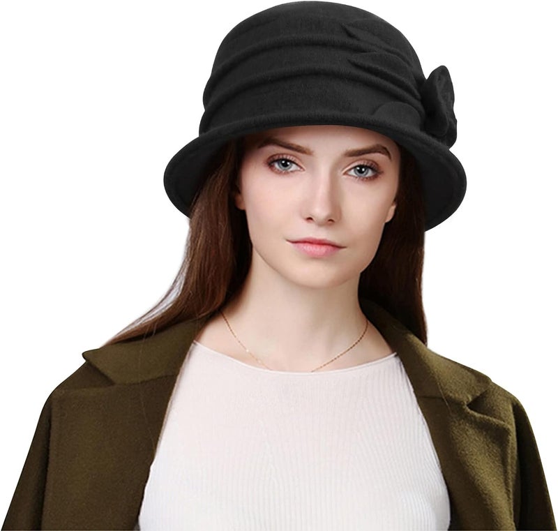 Sumolux Women Beret Hat French Vintage Floral Wool Dress Cloche Classic Winter Hat 1920s - Image 2